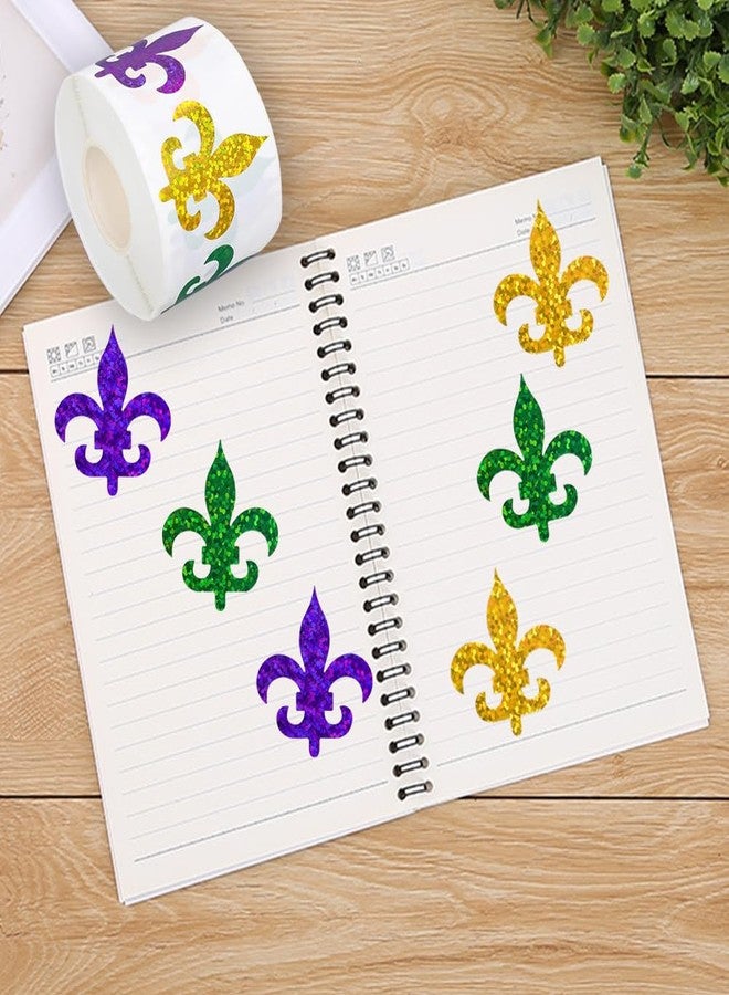 RUPOFUZA 500Pcs Mardi Gras Stickers Roll 1.2in Laser Fleur de Lis Seal Stickers Yellow Green Purple Waterproof Label Tag Self-Adhesive Decals for Carnival Party Supplies Envelope Journal Decorations - Image 4